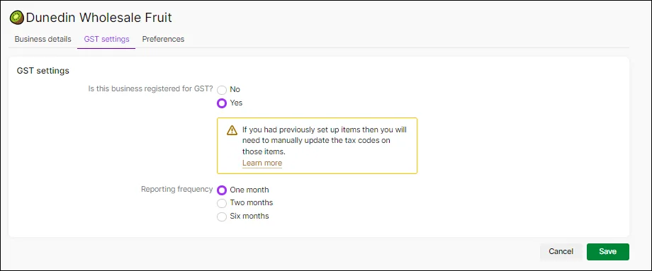 GST settings