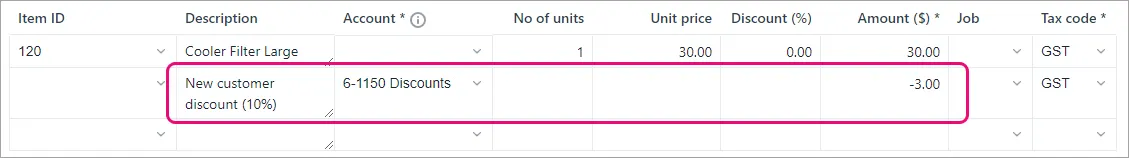 Line discount highlighted