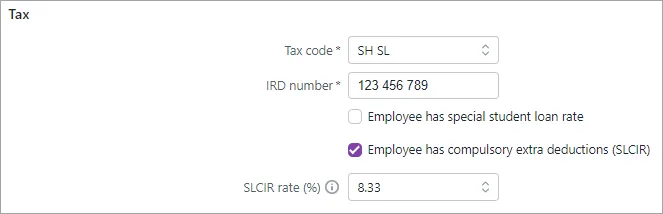 Example SLCIR option selected with rate entered