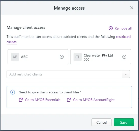 Sec2 Client Restricted Restricting user access to clients