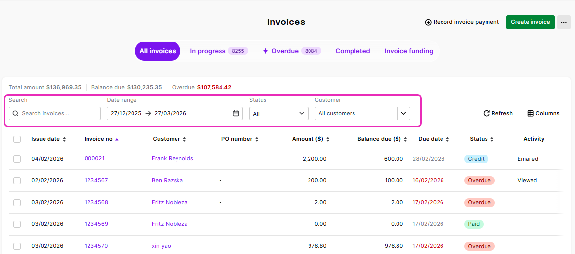Viewing invoices