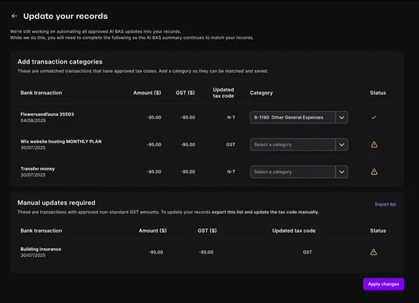 Transactions that need categories