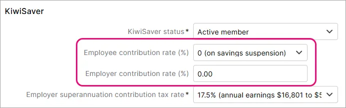 Employee contribution rate set to 0