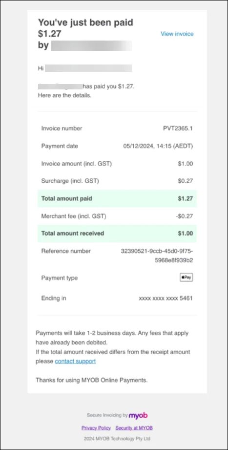 Payment notification email