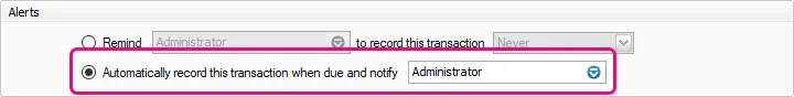 Recurring transaction schedule with automatic option selected