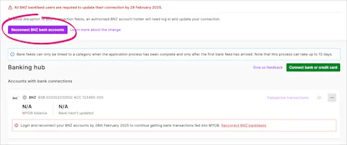 Reconnect your BNZ bank feed accounts