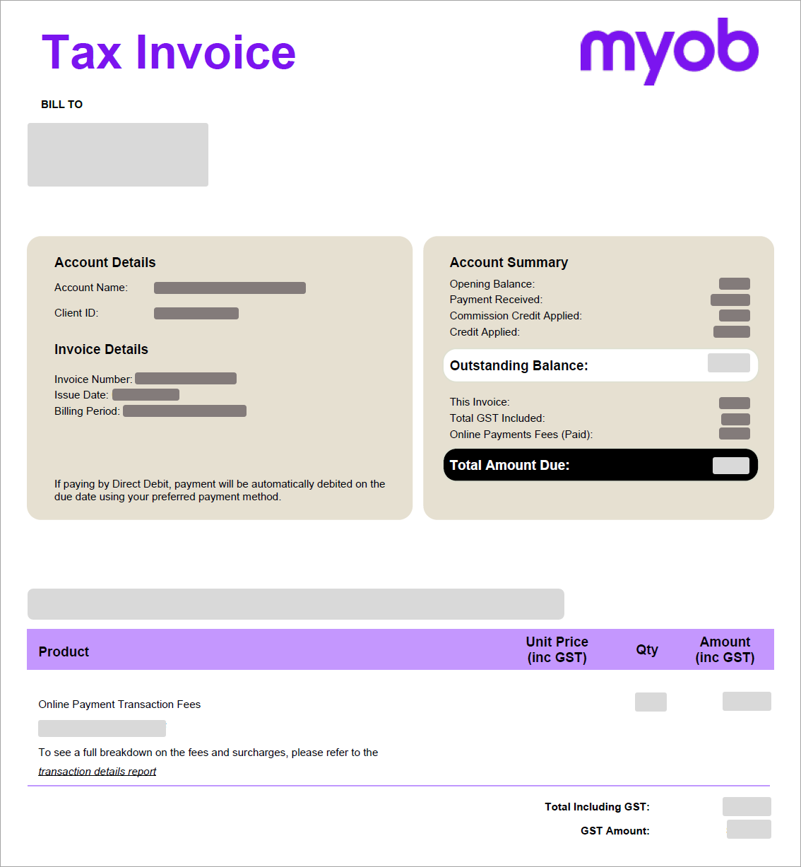 Online payment fees and charges