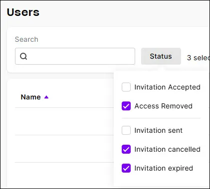 Click Status and choose options to narrow your search