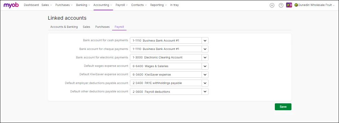 Payroll linked accounts after upgrading from MYOB Essentials to MYOB Business