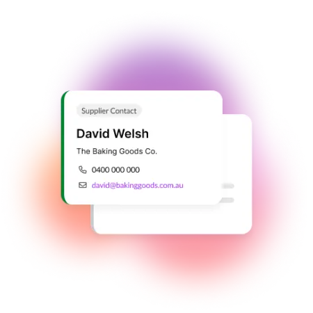 A render of a supplier card in MYOB CRM.