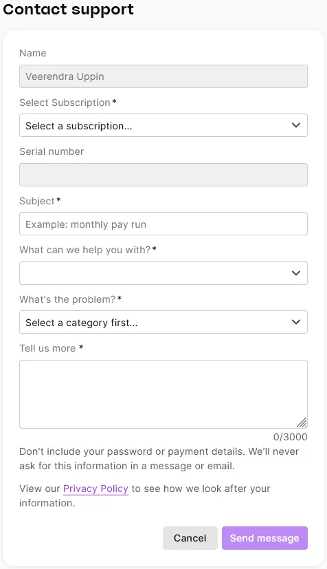 Contact support fields