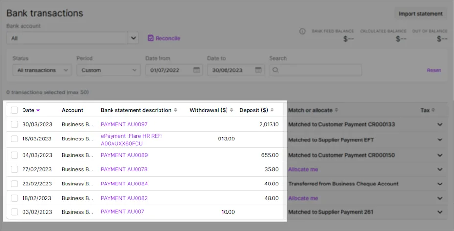 Missing bank feed transactions