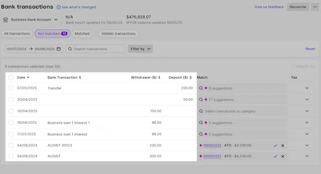 Missing bank feed transactions