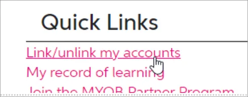 Quick links section showing the Link/unlink my account link