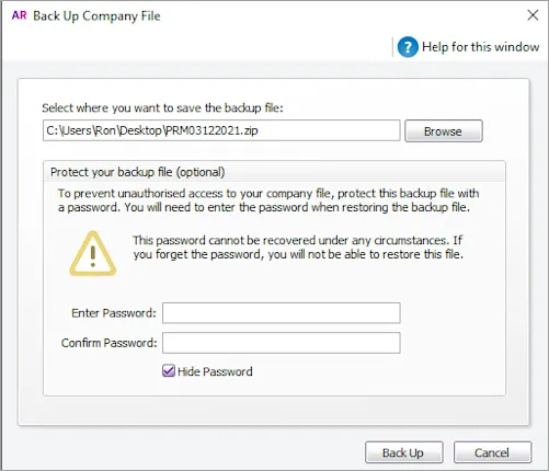 Back up your company file