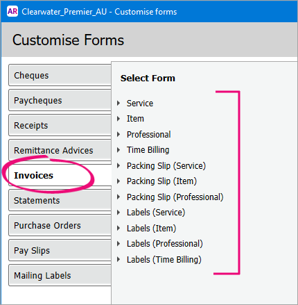 Customising invoices