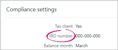 IRD number in Compliance settings