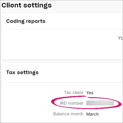IRD number in the Tax settings