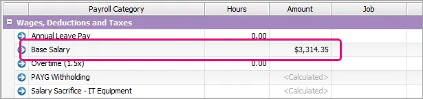 Example standard pay with base salary highlighted