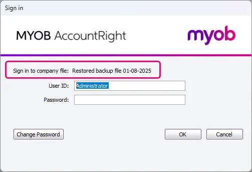 Sign in prompt with company filename highlighted