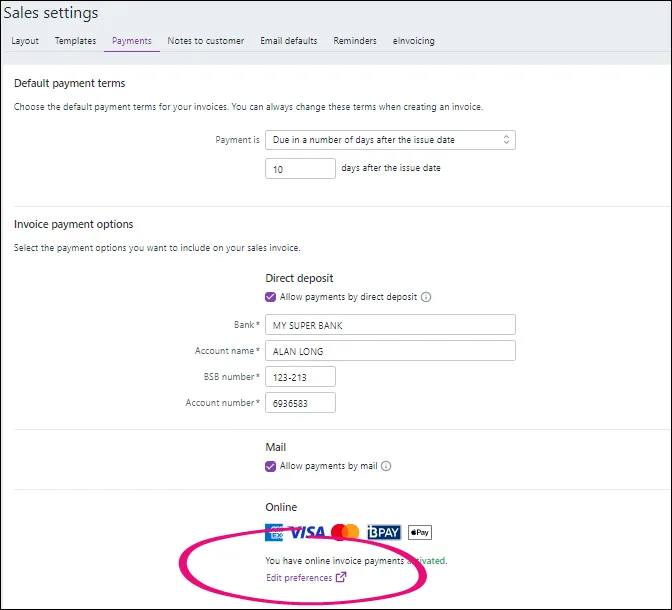 Edit payment preferences