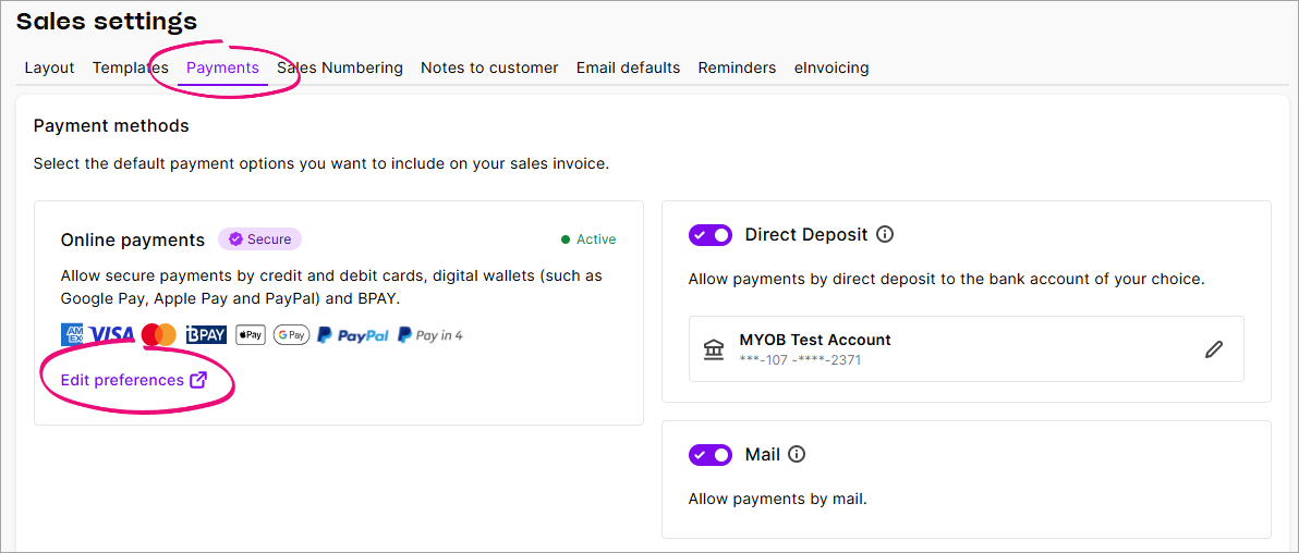 Editing your business bank details