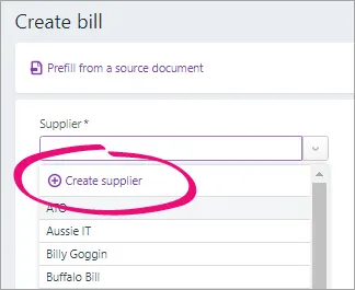 Create a supplier on the fly