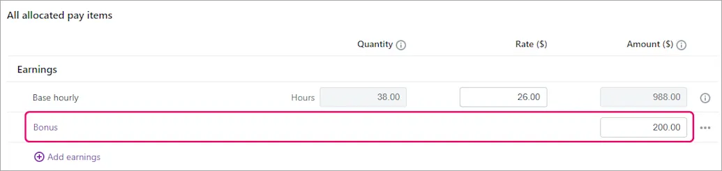 Bonus Amount Bonus and commission payments