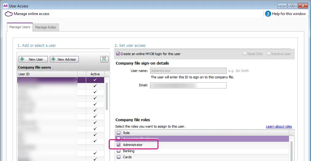 Only a user assigned the Administrator role can remove user access