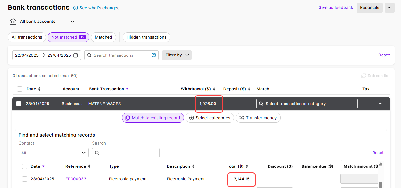 Matching bank transactions to grouped electronic payments