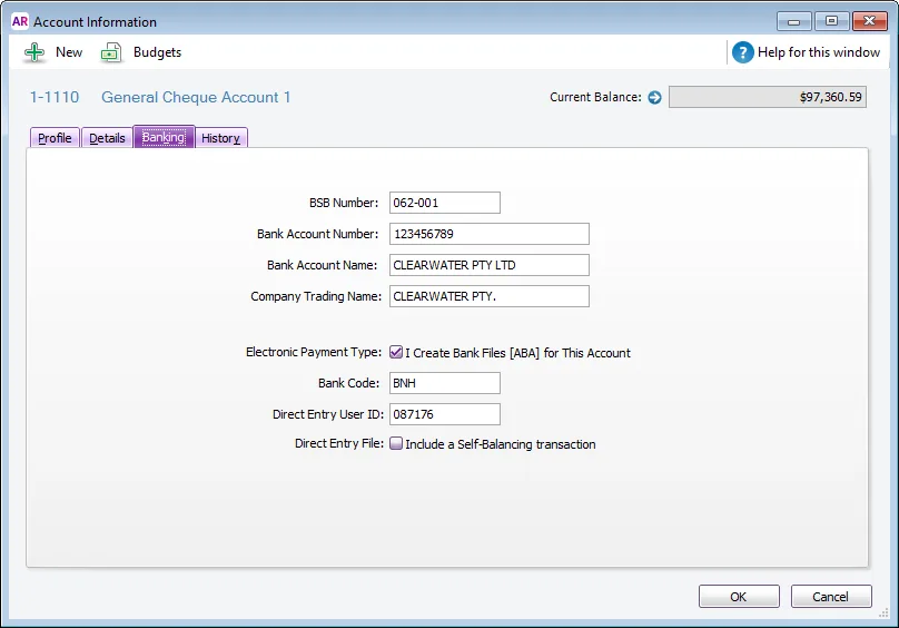 Account banking details