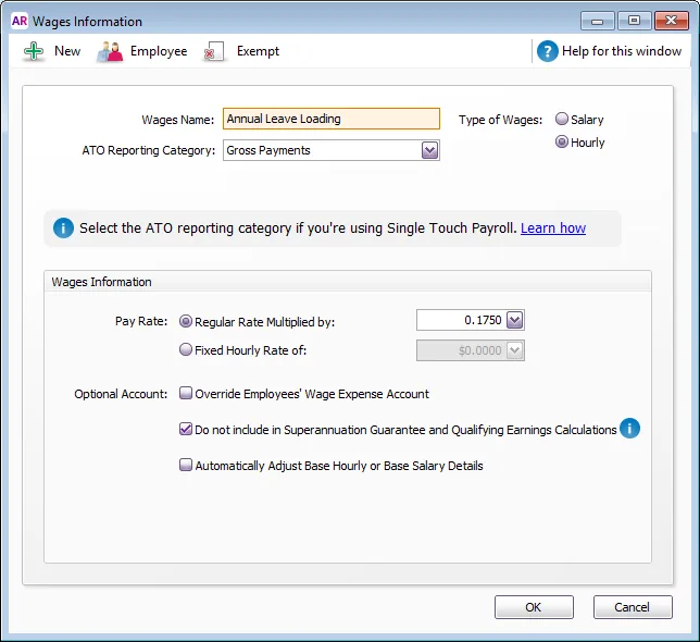 Example leave loading category setup