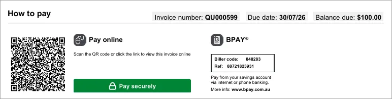 Example how to pay details on a PDF invoice
