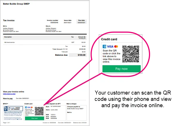 QR code on an invoice