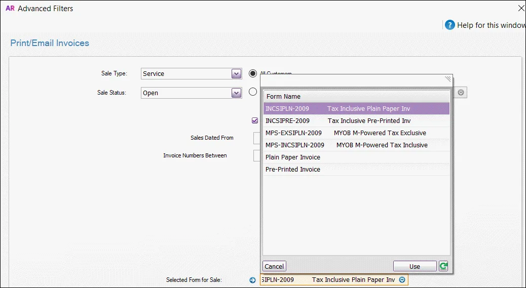 Print invoice advanced filters