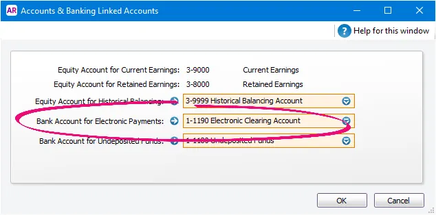 Bank account for electronic payments - right