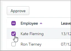 Employee ticked and approve button showing
