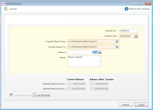 Add Transfer Transferring money between accounts
