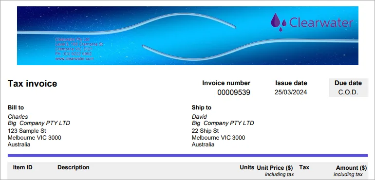 Example invoice with full width header image