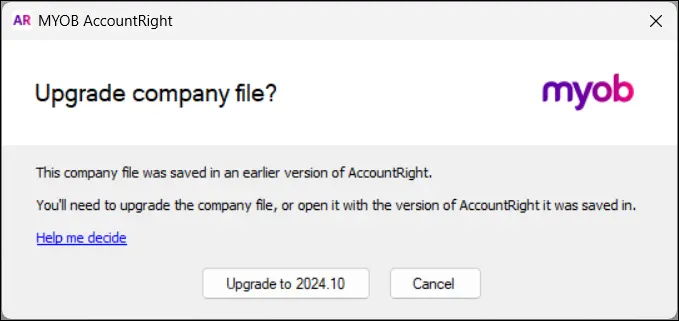 Updating an AccountRight network