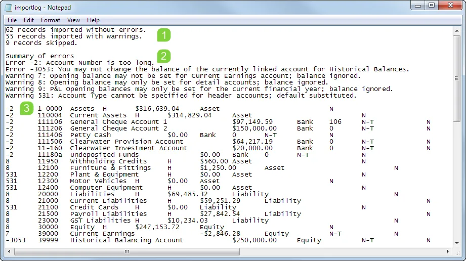 The import log