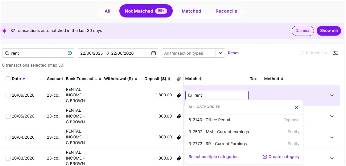 Matching a transaction to a category