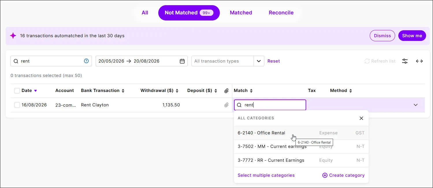 Matching a transaction to a category