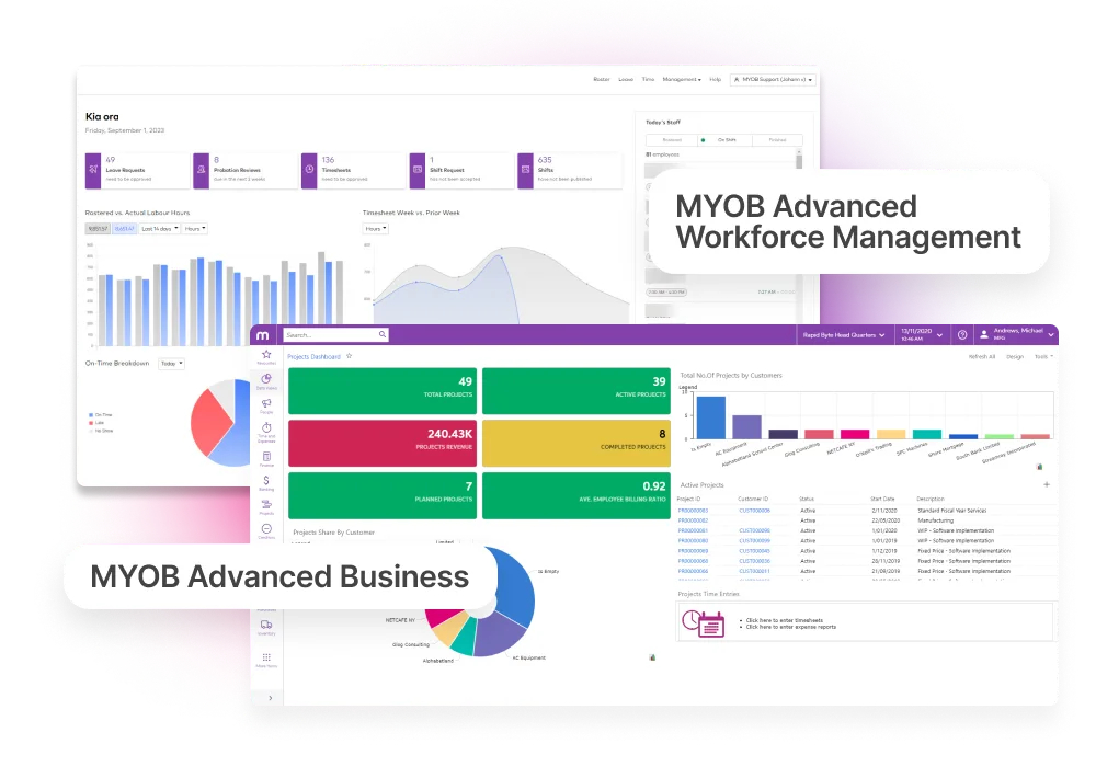 View of MYOB Advanced Business and MYOB Advanced Workforce Management