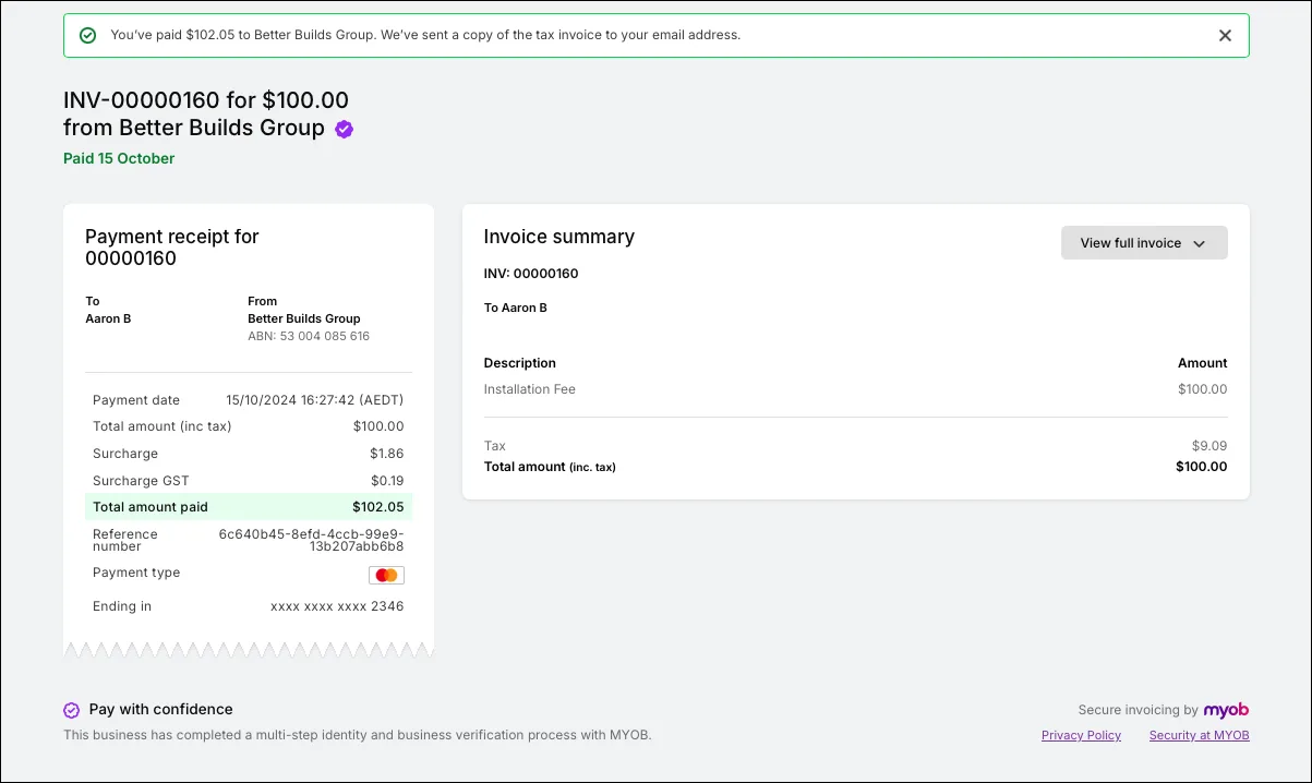 Payment receipt