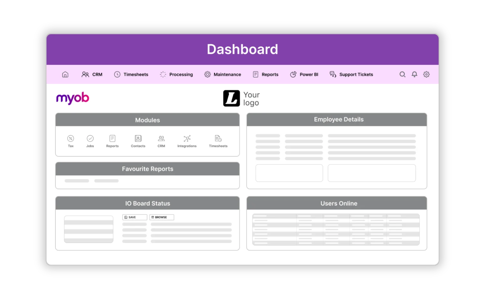 From the Practice Management dashboard, you can navigate to modules like Jobs, Tax, reports, contacts, and CRM. 