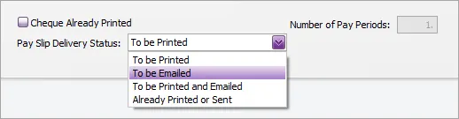 Pay slip delivery status in the Pay Employee window