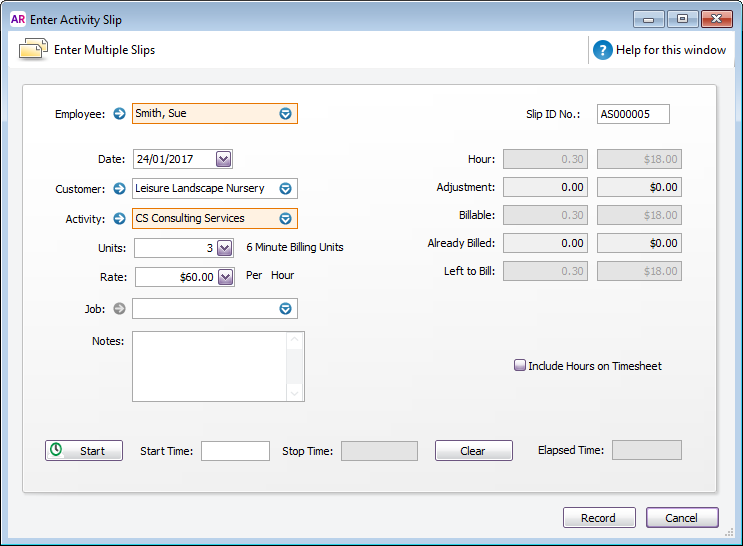 Creating activity slips