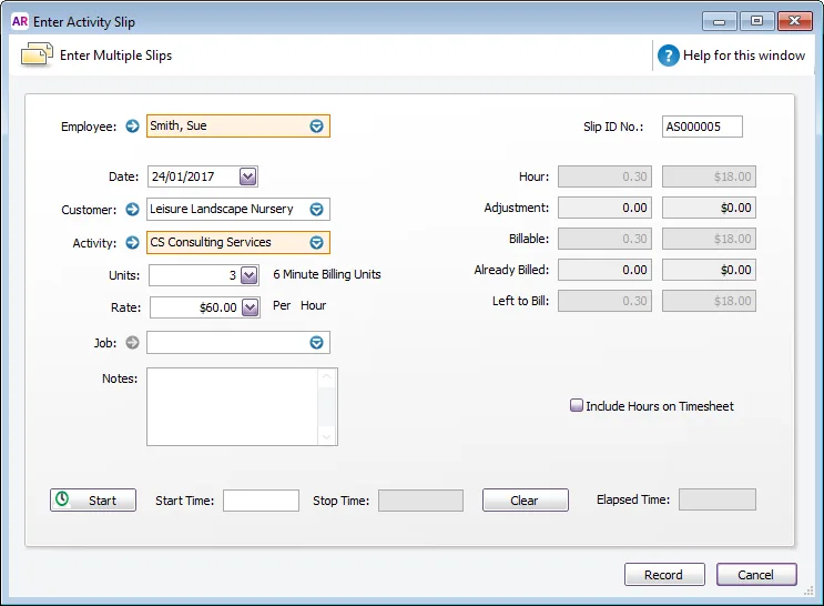 Creating activity slips
