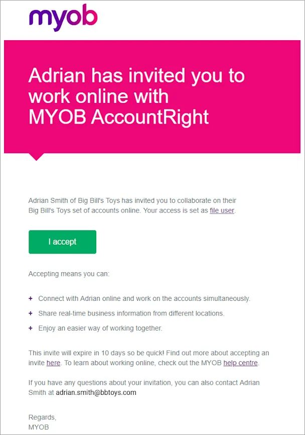 Myob Add User Inviting a user to your MYOB business